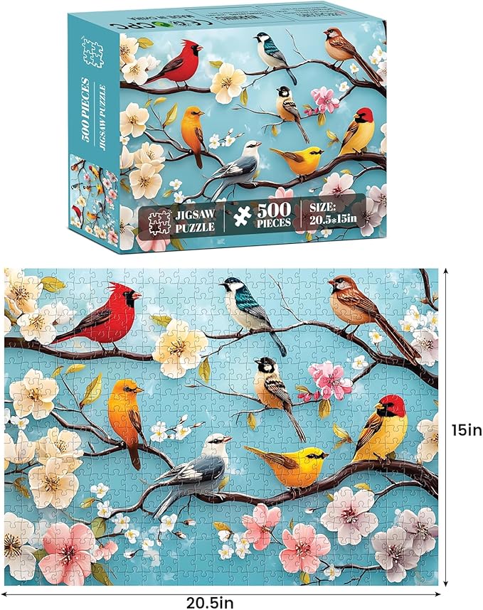 500 Piece Puzzles for Adults,Bird Jigsaw Puzzles 500 Pieces Bird Lovers Puzzle for Adults Jigsaw Puzzle Games Premium Cardboard Puzzle for Tabletop Great Gift 20.5x15 in