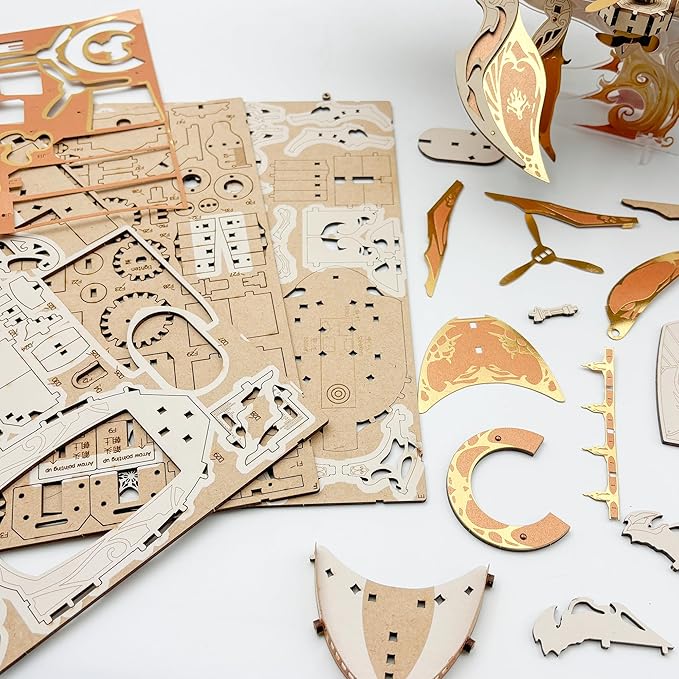 DIY 3D Wooden Puzzle Whale Spaceship,Miniature Wooden Dollhouse Model for Adults to Build,Gifts for Family Friends - Whale Ark of The Universe (Dawnlight Gold)