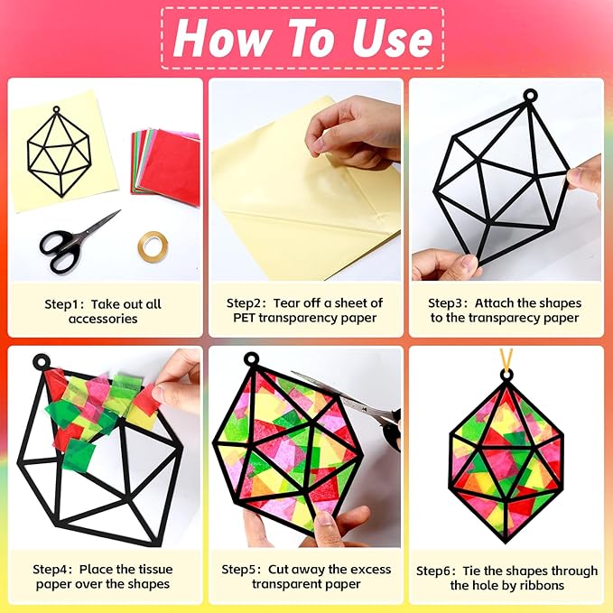 Qyeahkj 36 Set Jewel Suncatchers Crafts for Kids DIY Diamond Window Tissue Paper Craft Kit Jewel Hanging Decor for Summer School Home Activity Art Project Birthday Party Favor Gift