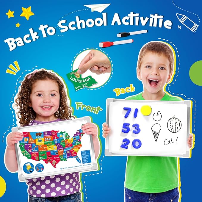 Pretend Play Teacher Set, Kids Pretend Teacher Playset with Whiteboard Learning Clock Magnetic Numbers and Map Puzzles, Pretend Play Teaching Toys Learning Education Toys for Kids