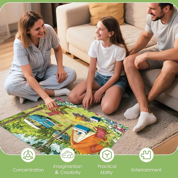 300 Piece Puzzles for Adults, Camping Scene with Tent and Vans Jigsaw Puzzle, Relaxing 300 Piece Puzzle, Perfect for Family Time, Stress Relief, Gift for Adults, Kids, Seniors, 20.5 x 15 in