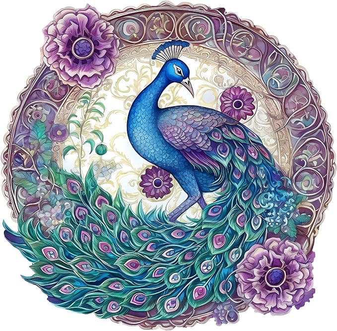 CRAFTHUB Animal Wooden Puzzles for Adults – A3 Enchanted Peacock with 129 Pieces – Jigsaw Puzzles with Unique Animal Shapes – 7.6" x 7.5"