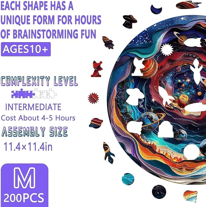 Wooden Puzzles for Adults - Universal Puzzle 200 Pieces, Flat Puzzle with 3D Visual Effect, Unique Shape Wood Puzzles Adult, Gifts for Family and Friends, Wall Art Home Decor (M-11.4 * 11.4in)