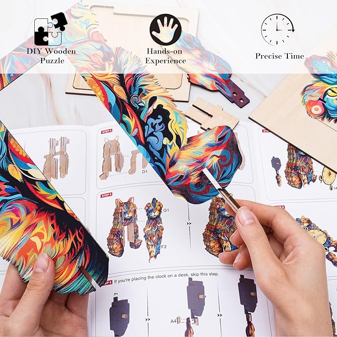 3D Wooden Puzzles for Adults Maine Coon Clock - Model Building Kit ‌‌Cat Clock Puzzle Creative Craft Gift Home Deco for DIY Enthusiasts, Brain Teaser Building Set Birthday Gifts