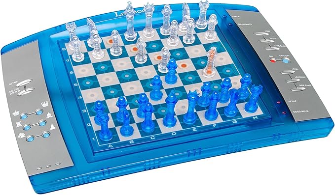 Lexibook ChessLight, Electronic Chess Game with Touch-Sensitive Keyboard and Light and Sound Effects, 64 Levels of Difficulty, Battery or Plug, Blue/Grey, LCG3000US