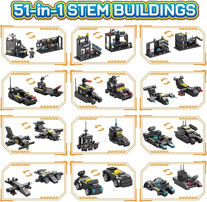 HISTOYE 51-in-1 Robot Building Kit for Kids Stem Building Toys Erector Set for Boys 8-12 Engineering Stem Projects Construction Building Blocks Toys Gifts for Boys Kids Age 6 7 8 9 10 11 12 Year Old