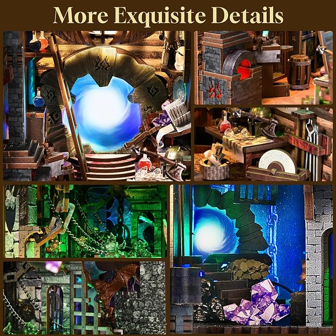 Book Nook Kit, DIY Miniature House Dollhouse Kit for Adults and Teens, Booknook Tiny House Bookshelf Decor (Blade and Magic)