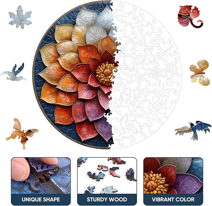 Puzzles for Adults, Mandala Flower Wooden Puzzles 200pcs,11.2x11.2in, Medium, Unique Shaped Lotus Yoga Gifts Jigsaw Puzzles, Irregular Wood Puzzles Creative Gift for Adults and Kids Family Game