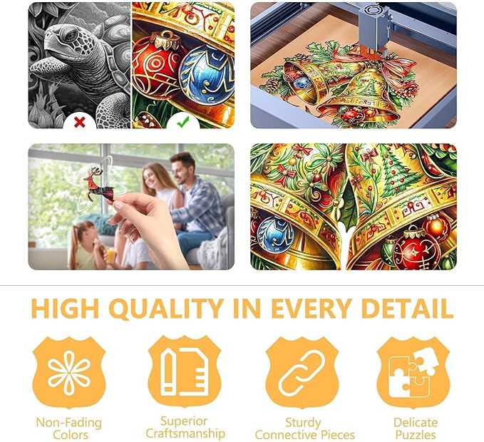 Wooden Puzzles for Adults, Bells Wood Puzzles Adult, Wooden Jigsaw Puzzles for Adults, Holiday Winter Puzzle, Unique Animal Shape, Gifts for Friends and Family(S-8.5 * 7.5in -100 Pcs)