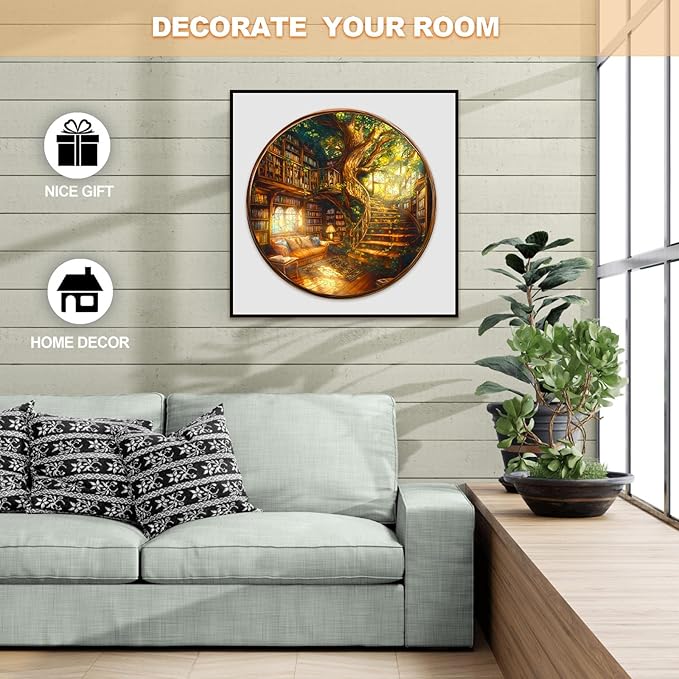 WOODBESTS Wooden Puzzles for Adults, Charming Bookstore Wood Puzzles Adult(300 Pieces, L, 13.4 * 13.4in), Unique Shape Wooden Animal Jigsaw Puzzles, Birthday Gifts for Adults Family Game