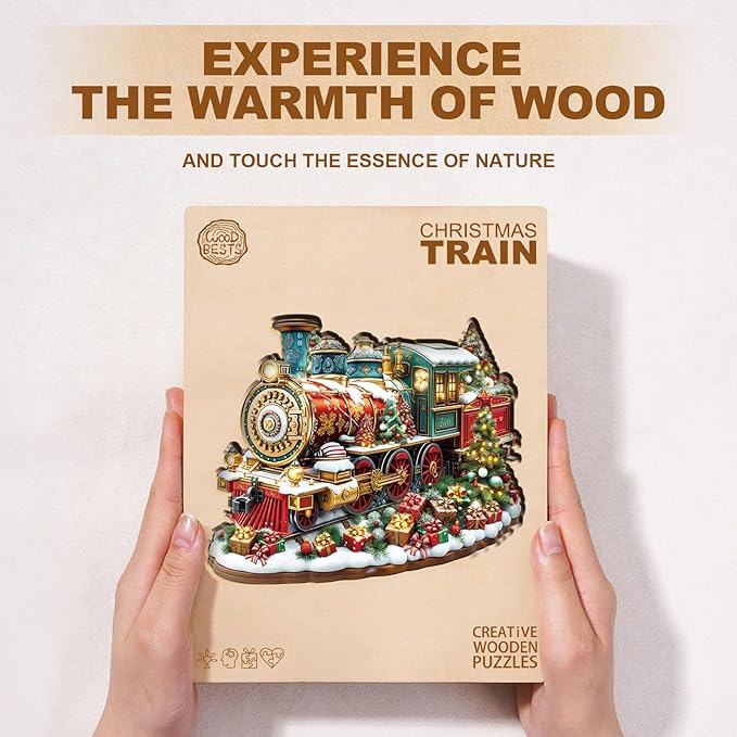 Jigfoxy Wooden Puzzles for Adults, Christmas Train Wood Puzzles Adult, Unique Animal Shape Wooden Jigsaw Puzzles for Adults, Birthday Gifts for Puzzle Lovers, Family, Friend (M-11.4 * 9.3in-175pcs)