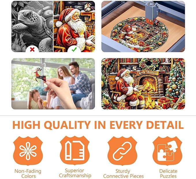 Christmas Best Gifts - Christmas Puzzle, Wooden Puzzles for Adults, Fireside Santa Wooden Jigsaw Puzzles for Adult, Xmas Wood Puzzles Adult, Round Gingerbread Puzzle (M-11.4 * 11.3in -200 Pieces)