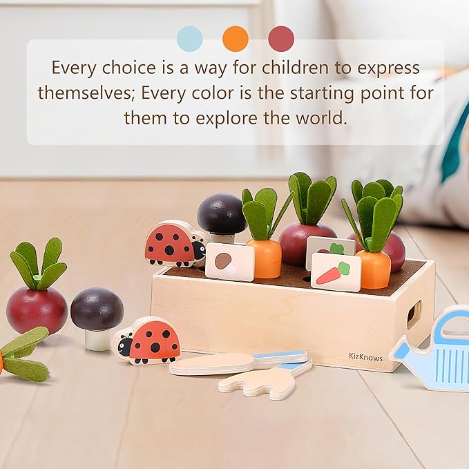 Wooden Montessori Gardening Playset for Kids – 16 Piece Plant & Harvest Toy Kit, Kids Pretend Play Food with Carrots, Beets, Mushrooms, Kitchen Accessories Toy Gift for Boys Girls 3+