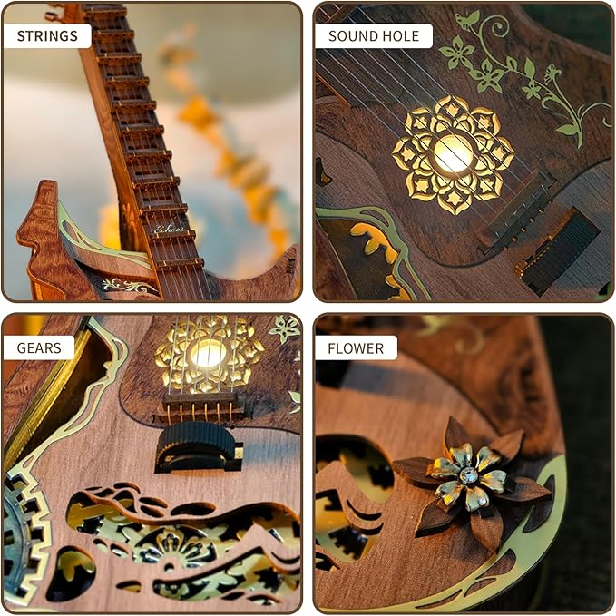 CUTEROOM 3D Wooden Puzzle Chord Guitar - DIY Mechanical Model Kit for Adults, Wooden Gear Construction Craft Set, Creative Jigsaw Puzzle Gift for Birthday Christmas