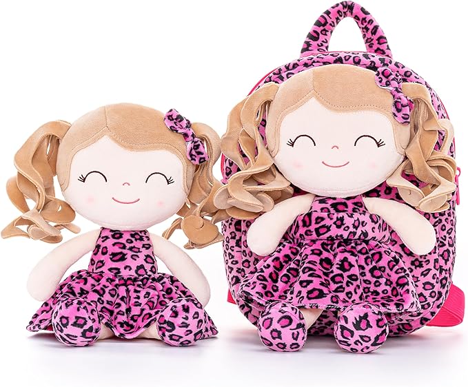 Gloveleya Toddler Backpack Baby Girl Gifts Curly Hair Plush Figures Dress Backpack Kids Backpack Curly Animal - Giraffe 9inches