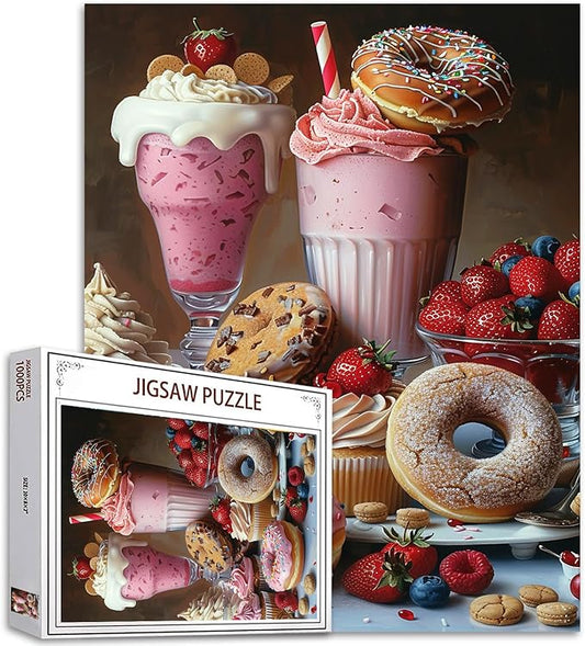 Tucocoo Donuts Jigsaw Puzzle 1000 Pieces Puzzles for Adults, Ice Cream Sundae Cookies Cupcakes Art Jigsaw Puzzles for Challenging Family Activity Games 27 x 20 inch DIY Puzzle for Home Decor Gifts