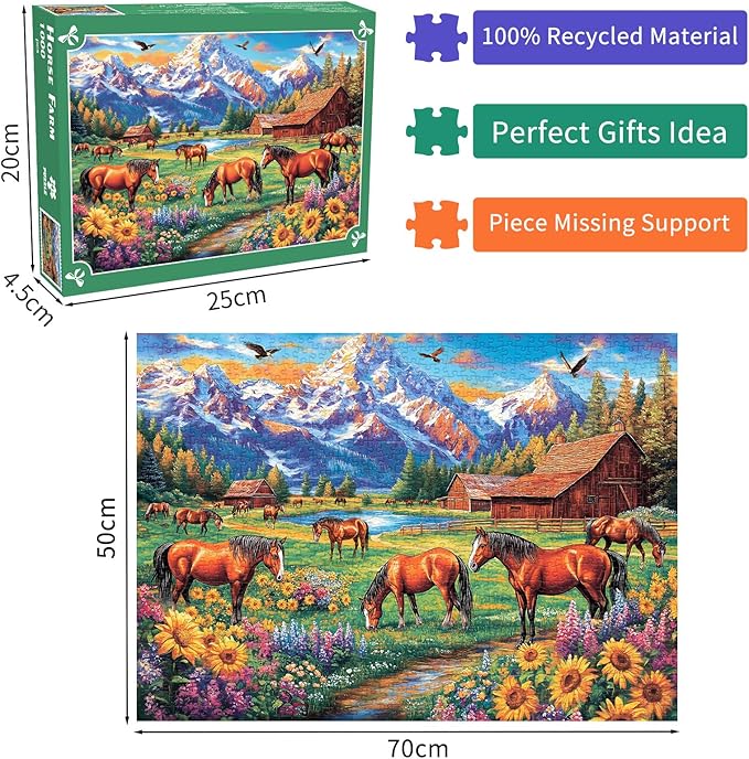 Horse Ranch Jigsaw Puzzles 1000 Pieces for Adults Sunflowers Meadow 1000 Piece Jigsaw Puzzles for Adults