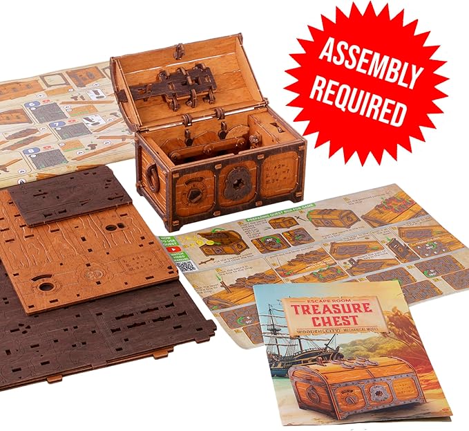 WOODEN.CITY Treasure Chest Puzzle Box for Adults – 3D Wooden Mystery Box Brain Teaser & Escape Room Game with Secret Opening (165 Pieces, Gift Idea)