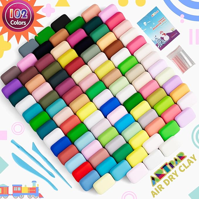 Air Drying Clay Kids 102 Colors, Modeling Magic Clay Kit with Sculpting Tools,Soft and Non-Sticky,Classroom Activities & Art and Crafts Creative Play Gifts for Boys & Girls Age 3-12