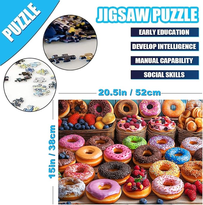 500 Piece Puzzles for Adults Flavorful Donuts 20.5 x 15 Inch 500 Large Piece Jigsaw Puzzles for Kids Adults Puzzles 500 Pieces for Adults Holiday Educational Challenge Toy