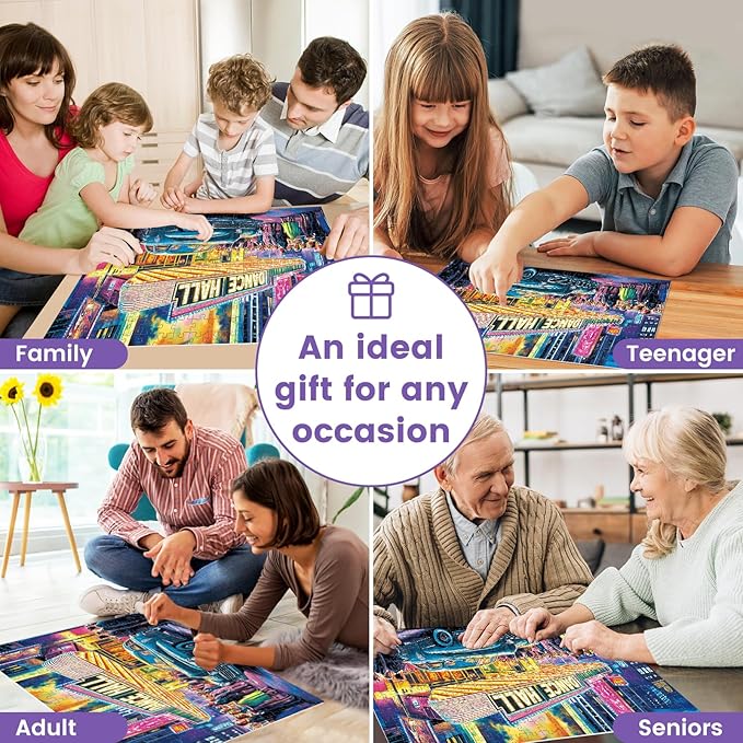300 Piece Puzzles for Adult, Neon Dance Hall Puzzle 300 Pieces for Adults Kids Senior, Retro Style Adult Puzzles, Challenging Family Puzzle Colorful Activity Game Gift for Friend 20.5 X 15 Inches