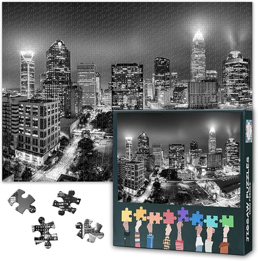 Puzzles for Adults 1000 Pieces Charlotte Skyline, Jigsaw Puzzles 1000 Pieces Carolina Cityscape, Challenging Puzzle Games for Women Home Decoration Gift Size 19.7x27.5 inches