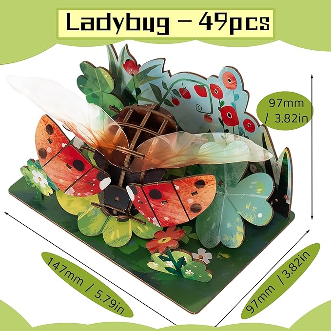 3D Wooden Puzzle for Adults, Teens and Kids - Contnovin 3D Ladybug Puzzle,49 Pieces DIY Model Building Kit, Creative Craft Decor, Relaxing Desktop Ornament, Unique Gift for Birthday and Christmas
