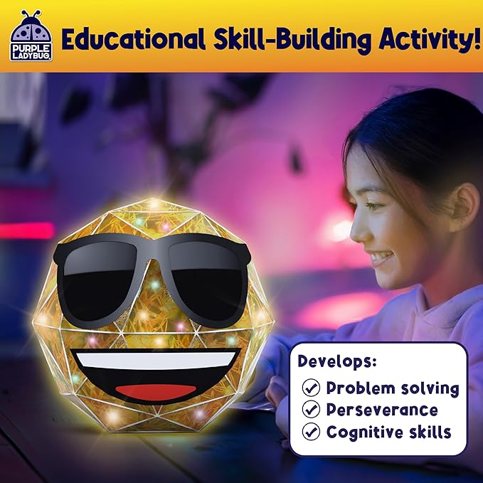 PRISMIC Emoji Cool 3D Puzzle Craft Kit - DIY Light-Up Room Decor for Teens, Tweens, and Kids Ages 12-16, Cute Night Light Toy, Birthday Gift, Arts & Crafts for Girls and Boys