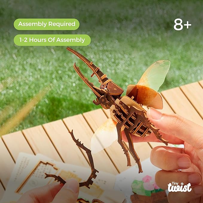 3D Wooden Puzzle for Adults, Garden Insects Collection, Educational DIY, Ladybug, Bees and Dynastes Models (Dynastes)