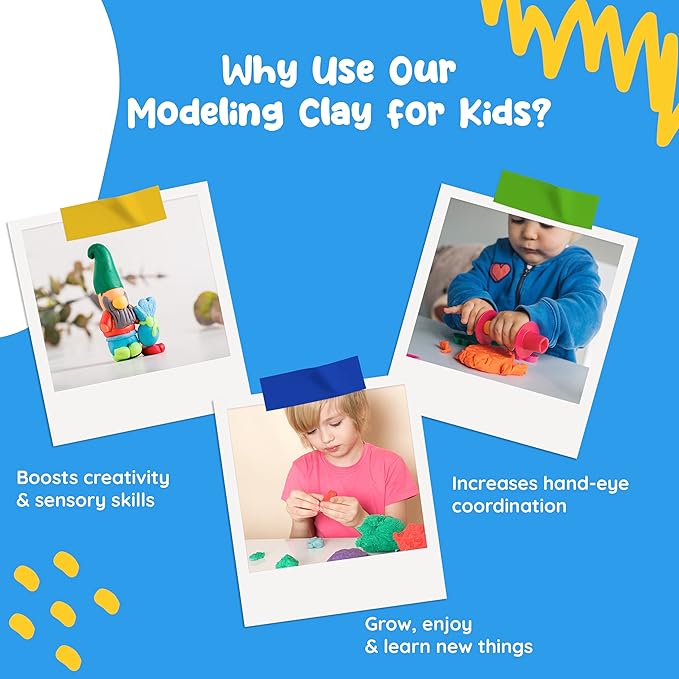 Modeling Clay for Kids - 12 Super Soft & 100% Natural Doughs Made from Wheat Flour - 100g Per Can of Reusable & Vibrant Clay Modeling Kit for Ages 3+ by Marie’s Kids