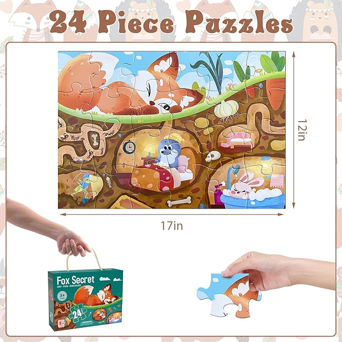 Jumbo Floor Puzzle for Kids,Large Jigsaw Puzzles 24 Piece for Kids Ages 3-5 (Fox Secret)