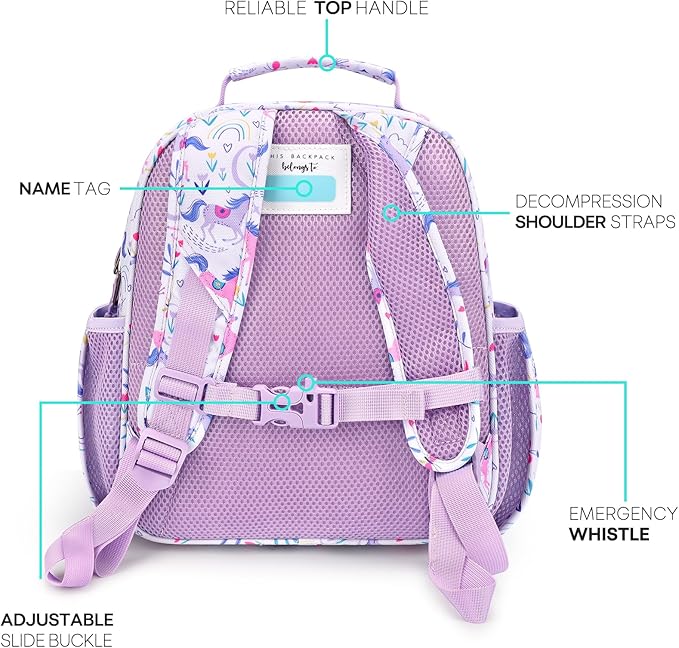 mibasies Girls Backpack 5-8: Lightweight Kids Backpacks for Girls - Girl Bookbag for Elementary School - Unicorn Garden Purple
