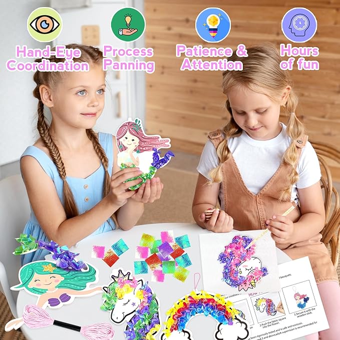 Poke in Fun Art Fabric Craft, Arts and Crafts for Kids,DIY Craft Kits,Create Mess Free Craft,Art Activity Birthday Christmas Gift Ideas for Children,Rainbow Toys for Girls and Boys Ages 4-10+