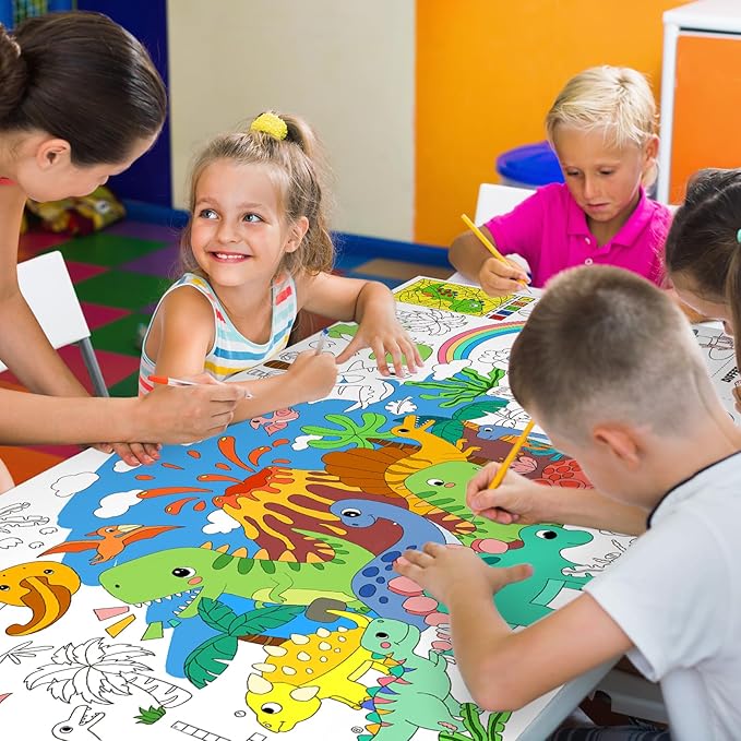 Gatherfun Dinosaur Party Giant Coloring Poster - 31.5x 72 Inches - Versatile Classroom Wall Décor & Birthday Activity - Dinosaur Poster or Table Cover for School Parties and Special Events