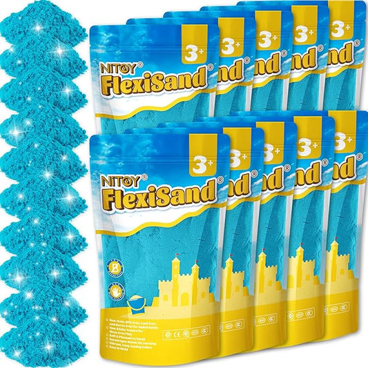 NiToy FlexiSand 19lbs Value Pack of Moldable Self-Sticking Sand, Never Dries Out Fun for 3 Years and Up Kids, Bulk Refill for Sensory Sand Box Toys, Ideal for Shaping and Molding (Dark Blue)