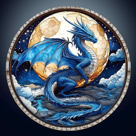Wooden Puzzles for Adults - Moonlight Blue Dragon Wooden Jigsaw Puzzle, Unique Animal Shaped Wood Puzzles Adult, Christmas Birthday Gifts for Friends/Family, Home Decor 13.4 * 13.4in 300pcs