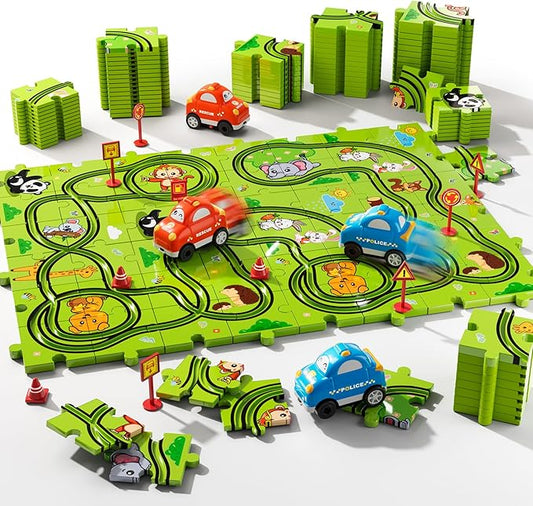 48 PCS Puzzle Race Track Car Set Toys for Kids Boys, Puzzle Tracks Car for Boys Ages 3-5 4-6, Toddler Toys Gifts for 3 4 5 Year Old Kids, Ideal 3 4 5 6 Year Old Birthday Gifts
