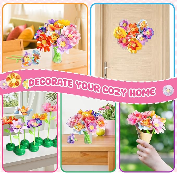 DIY Flower Accessories Set, DIY Art & Craft Kits Toys for Kids Girls, Gift for 4 5 6 7 8 Year Old Toddler Girl, Educational Activity Preschool Birthday Christmas Gifts, Suitable for All Flower Toys