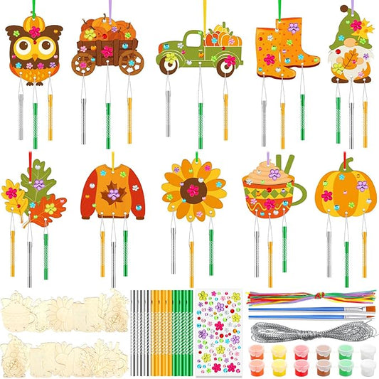JellyArch 30 Pack Fall Wind Chime Making Kit for Kids Make Your Own Wind Chime Harvest Maple Leaf Wooden Ornaments for Girls Boys DIY Activity Birthday Decoration