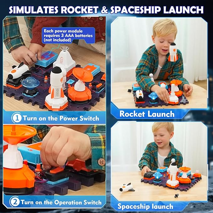 VATOS Space Science Circuit Kits for Kids - 31PCS Electronics Exploration STEM Kit with 100+ Projects, Rocket Launcher & Light Up Astronaut | Educational Learning Toy Gift for Boys Girls Ages 6+