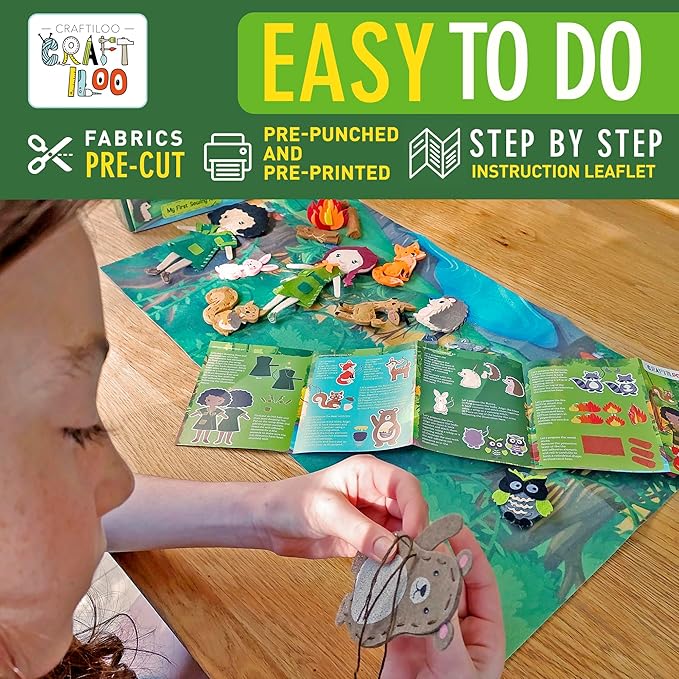 CRAFTILOO Woodland Sewing Kit for Kids, Fun and Educational Fairytale Craft Set for Boys and Girls Age 8-12, Sew Your Own Felt Forest Animal Craft Kit for Beginners