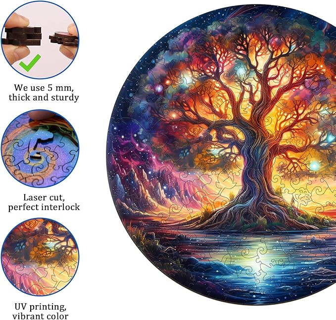 Jigfoxy Wooden Puzzles for Adults, Tree of Life Wood Puzzles Adult, Unique Animal Shape Wooden Jigsaw Puzzles for Adults, Birthday Gifts for Puzzle Lovers, Family, Friend (S-8.3 * 8.3in-110 pcs)
