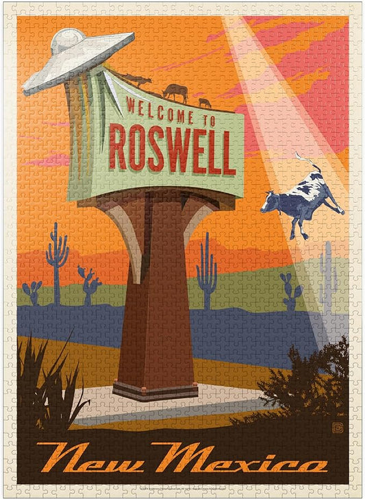 MyPuzzle Roswell, New Mexico, Vintage Poster - Premium 1000 Piece Jigsaw Puzzle for Adults