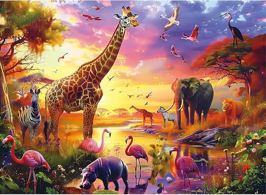 300 Piece Puzzles for Adults,Animals of The Savannah Jigsaw Puzzle for Adults Kids Seniors,Recycled Cardboard Large Piece Puzzle 300 Piece,Family Activity Great Gift for Family Friends 20.5 * 15 in