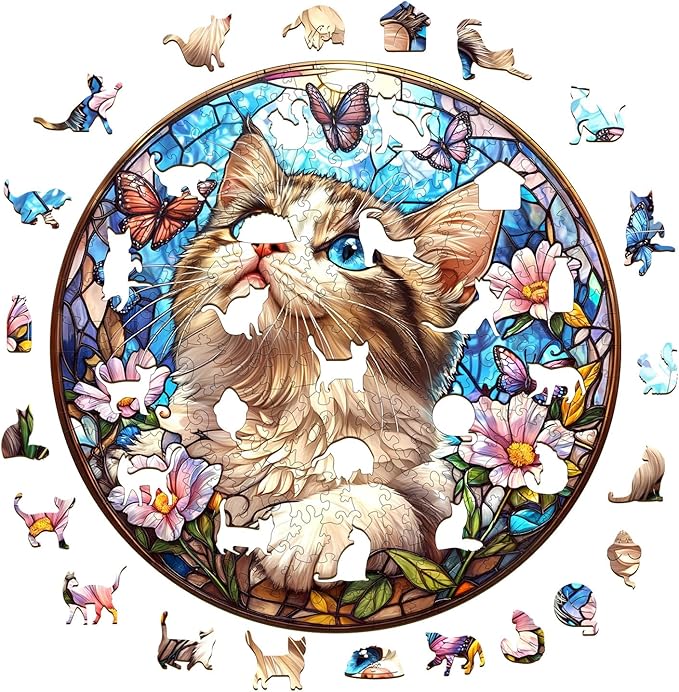 Wooden Puzzle 100PCS Ragdoll and Butterfly Unique Shape Advanced Wood Puzzle for Adults,Holiday Birthday Gift,Craft kit (Ragdoll and Butterfly, Large)