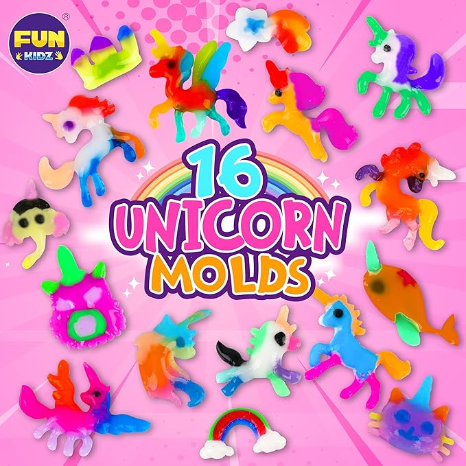 Unicorn Magic Grow Aqua Elves Kit, FunKidz Magical Water Elf Toys for Kids with 25 Colors Gel 16 Unicorn Molds to Make Over 100 Water Pets Crafts for Girls Boys Ages 3+