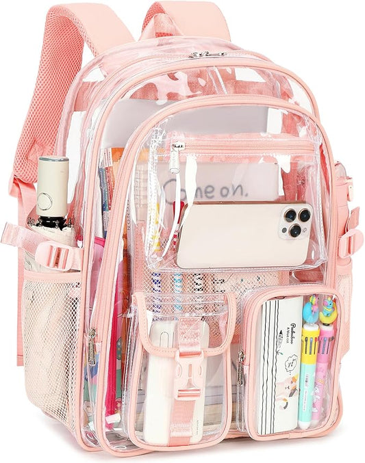 abshoo Large Clear Backpack For Girls Women School Bookbag Heavy Duty Transparent Backpacks (Baby Pink)