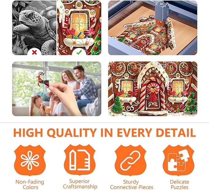 Wooden Puzzles for Adults, Christmas Gingerbread House Wooden Jigsaw Puzzle, Unique Shape Wood Puzzles Adult, Presents for Family, Wall Art Home Decor (L-13.4 * 13.2in- 250 Pieces)