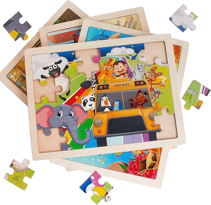 24 Piece Puzzles for Kids Ages 3-5 4 Packs Wood Puzzles for Kids Ages 4-6 Preschool Education Jigsaw Puzzle Board Toy Gifts for Boys and Girls