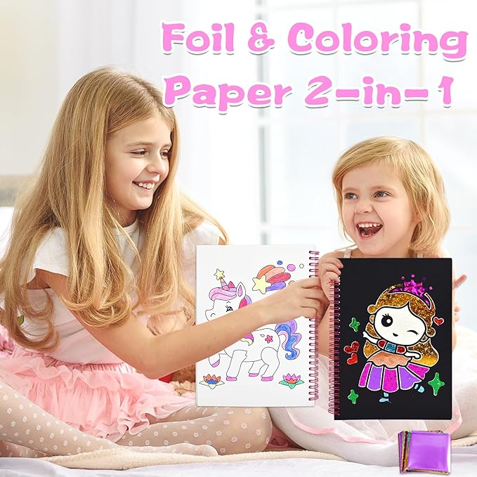 LICSOR Foil Art Crafts Activity for Kids, Craft Gift for Girls Kids Ages 4-6-8-12, Fun DIY Creative Travel Toys Art Supplies, Unicorn Princess Birthday Gift for Girls 5 6 7 8 9 10 Years Old